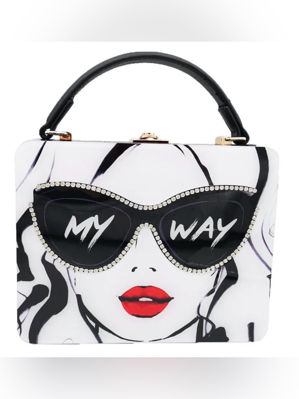 The Diva Vision Rhinestone Minaudière Graphic 'My Way' Top-Handle Bag